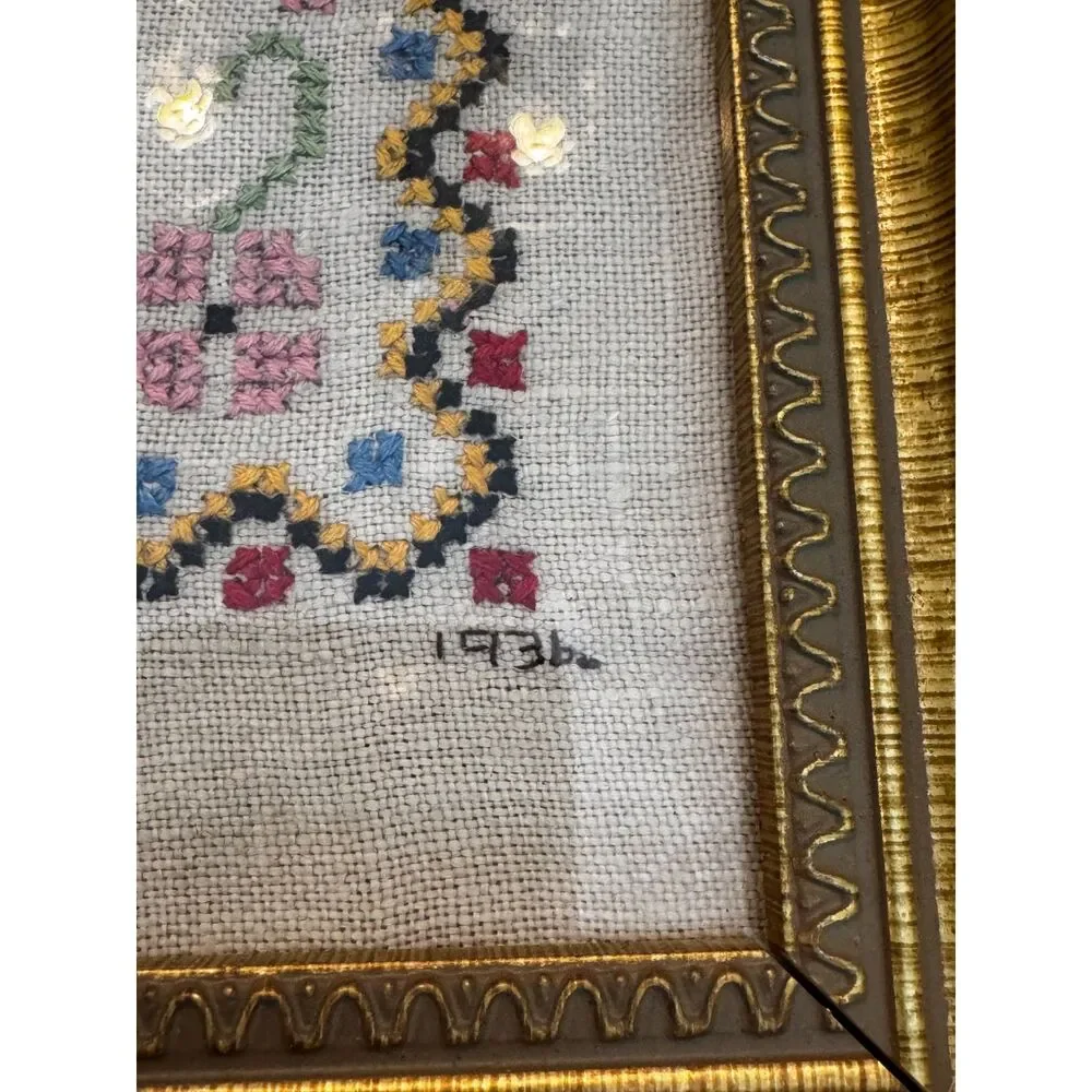 Vintage framed 1936 Cross stitch/Needle Point Mother's Love